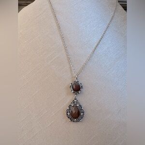 Vintage Silver Long Chain Pendant Necklace EUC Opera Gemstone Jewel Sautoir